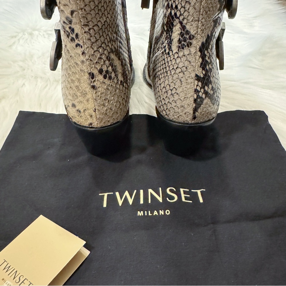 Twinset Milano Python Print Leather Heeled Ankle Boots Size EU 36 / US 6 - Picture 10 of 16